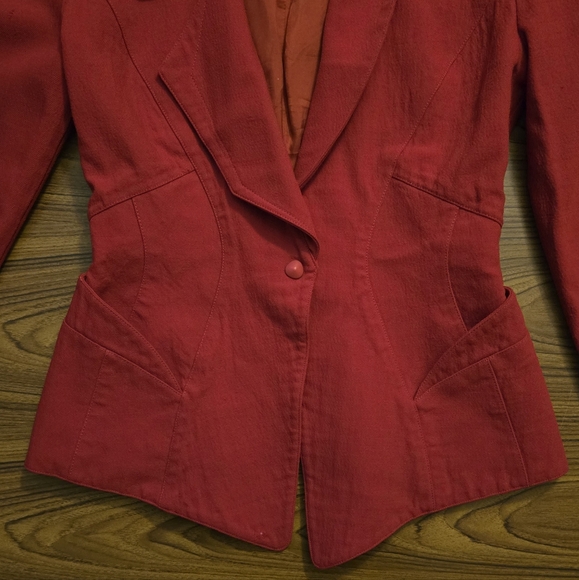 Vintage Thierry Mugler Red Wool Hourglass Blazer Jacket - Picture 8 of 16